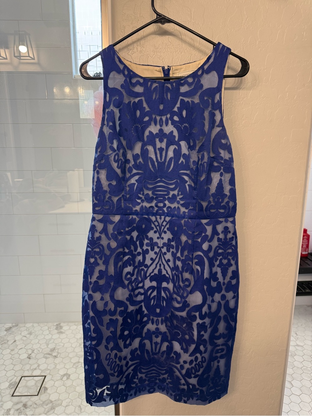 Royal Blue Lace Overlay Sheath Dress